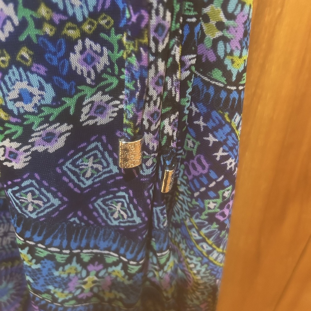 Susan Graver Womens Geometric Print Midi Dress Size 1X Petite Blue Multi Artsy - Picture 5 of 12